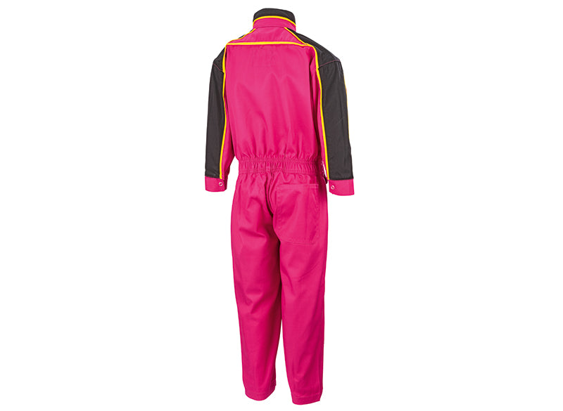 The back of Kids John Deere Pink Overalls