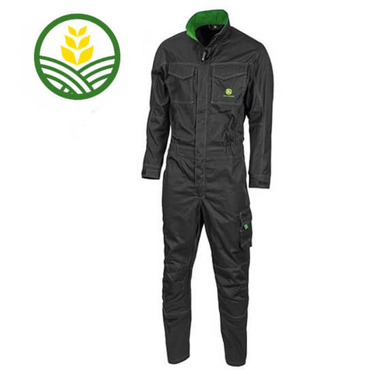 John Deere Full Adult Overalls in Black with Green inside trim.