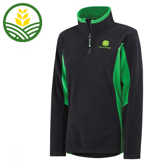John Deere light weight fleece half-zip jacket with a brushed outside. Contrast panels in green.