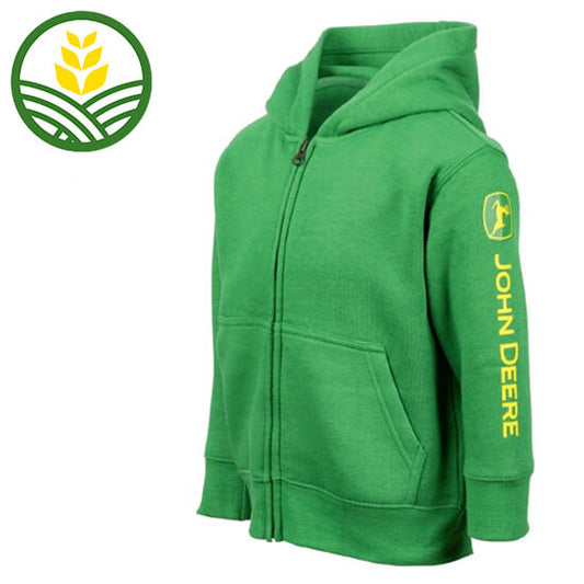 Kids Green Hoodie with John Deere logo printed down the arm
