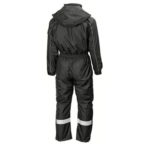 The back of John Deere winter overalls in black