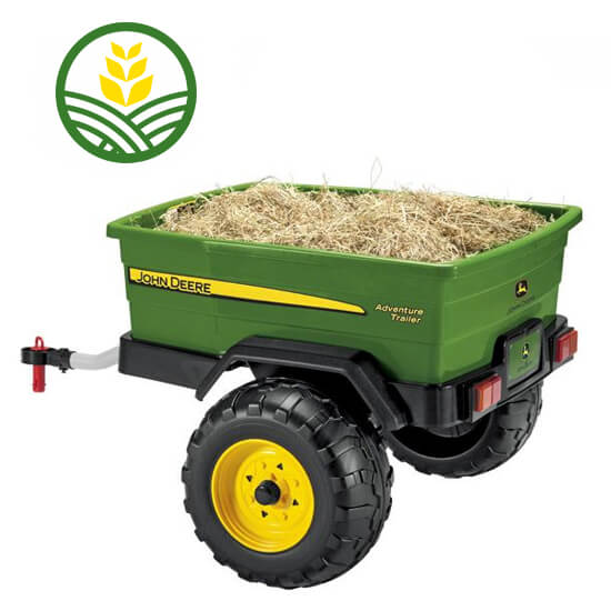 Yellow and green John Deere gator adventure trailer