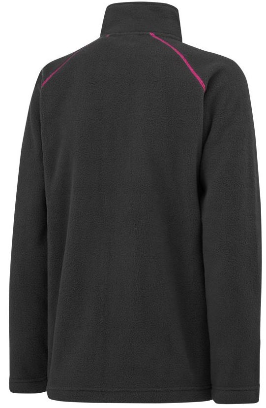 Back view of the black John Deere kids fleece with pink trim.