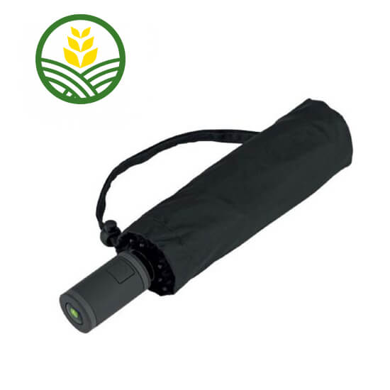 Small black pocket umbrella with cover.
