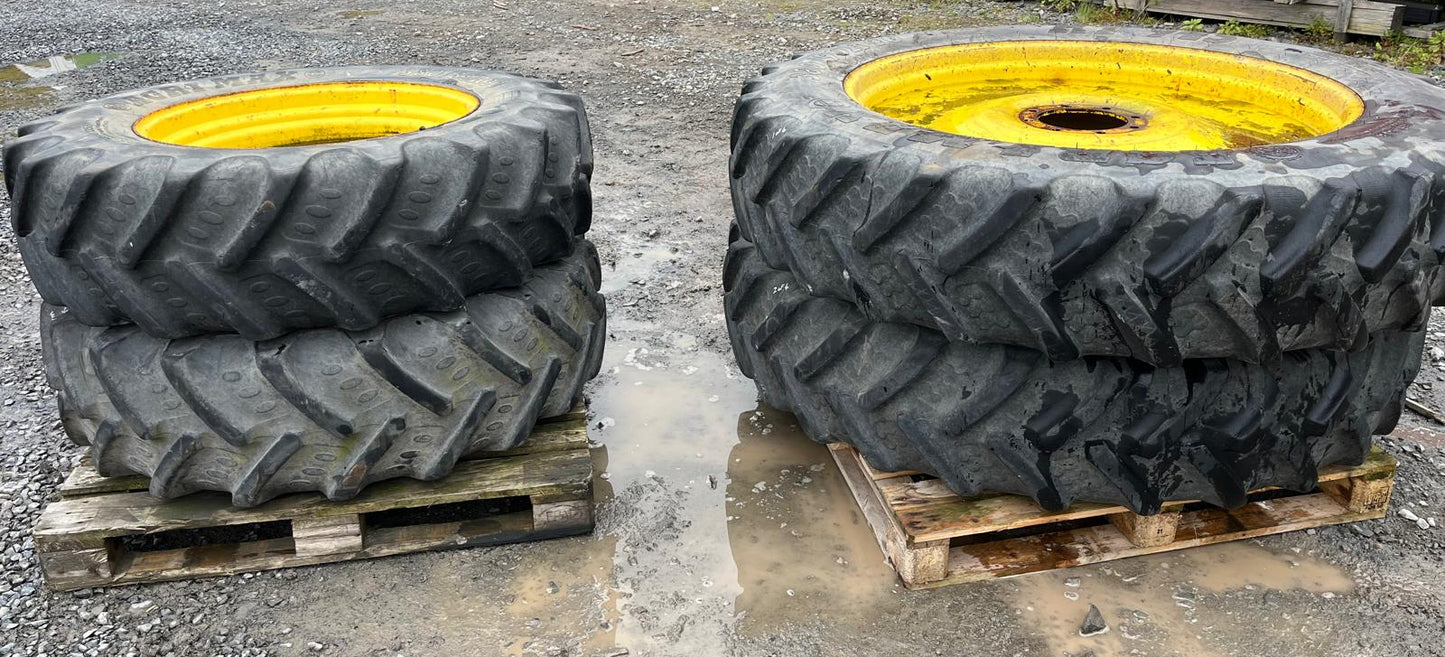 Used Set of John Deere Row Crop Wheels 380/90R46 & 380/85R30 BKT tyres