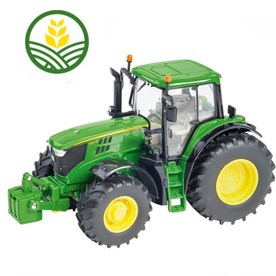 Model John Deere 6195M tractor, with dual beacons and 1500kg weight block.