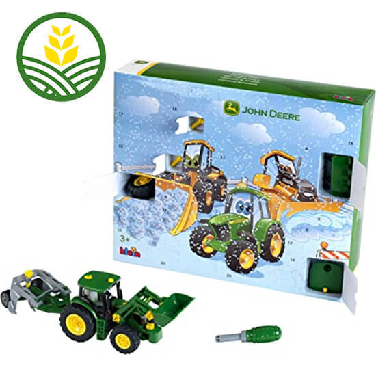 A large advent calendar for kids with the John Deere logo