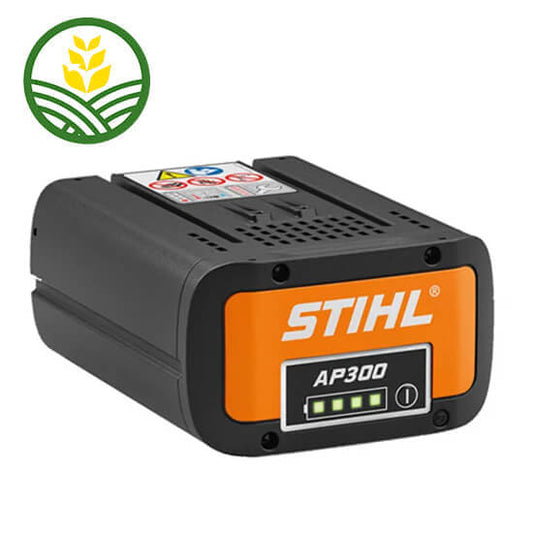 A black and orange Stihl AP 300 Battery