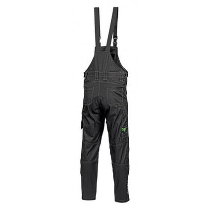 Back of black John Deere bib & brace overalls