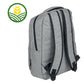 The back of a grey backpack that is embroidered with the John Deere logo.