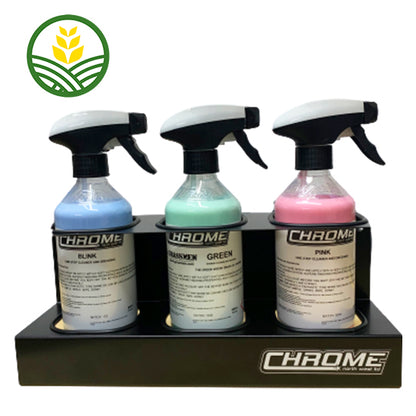 Chrome Cleaning Black Bottle Holder to hold 3 Chrome Cleaning Sprays
