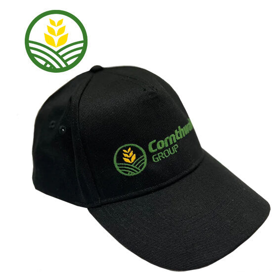 Black baseball cap with the Cornthwaite Group logo embroidered on the front