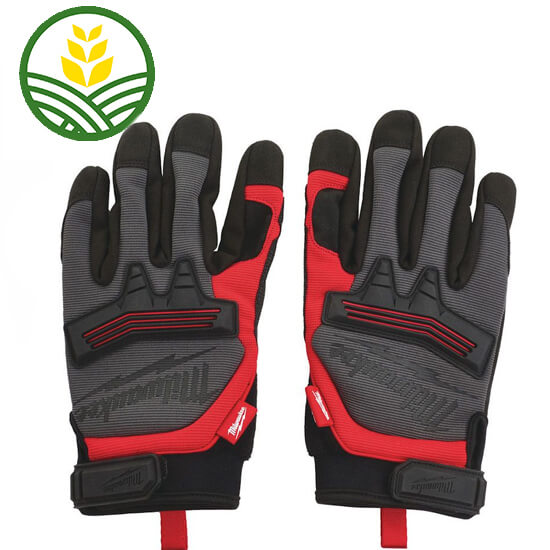 A pair of Milwaukee grey and red demolition gloves