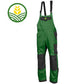 Green John Deere bib & brace overalls, with adjustable waist and several practical pockets. They have black elastic braces and knee pad pockets.