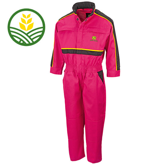 John Deere Kids Pink Overalls with Black and Yellow Trim