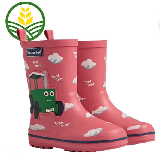 Red Tractor Ted Toot Toot Wellies with image of Tractor Ted on side